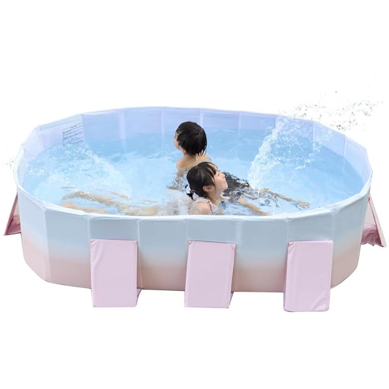 プール 2.1m 2.5m 3.0ｍ 大型 折り畳みプール 空気入れ不要 子供たちを笑顔にするHappy family pool 遊具 子供用 家庭用 折り畳み式 グレージュ|ピンク 2.1m 1