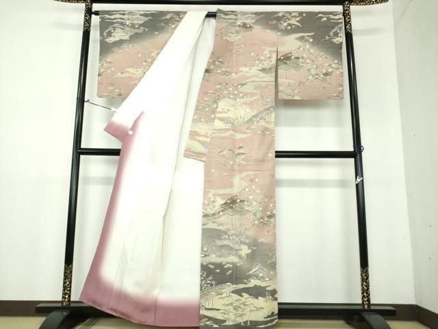 平和屋着物○生紬 訪問着 風景花文 金彩 鈴乃屋扱い 正絹 逸品