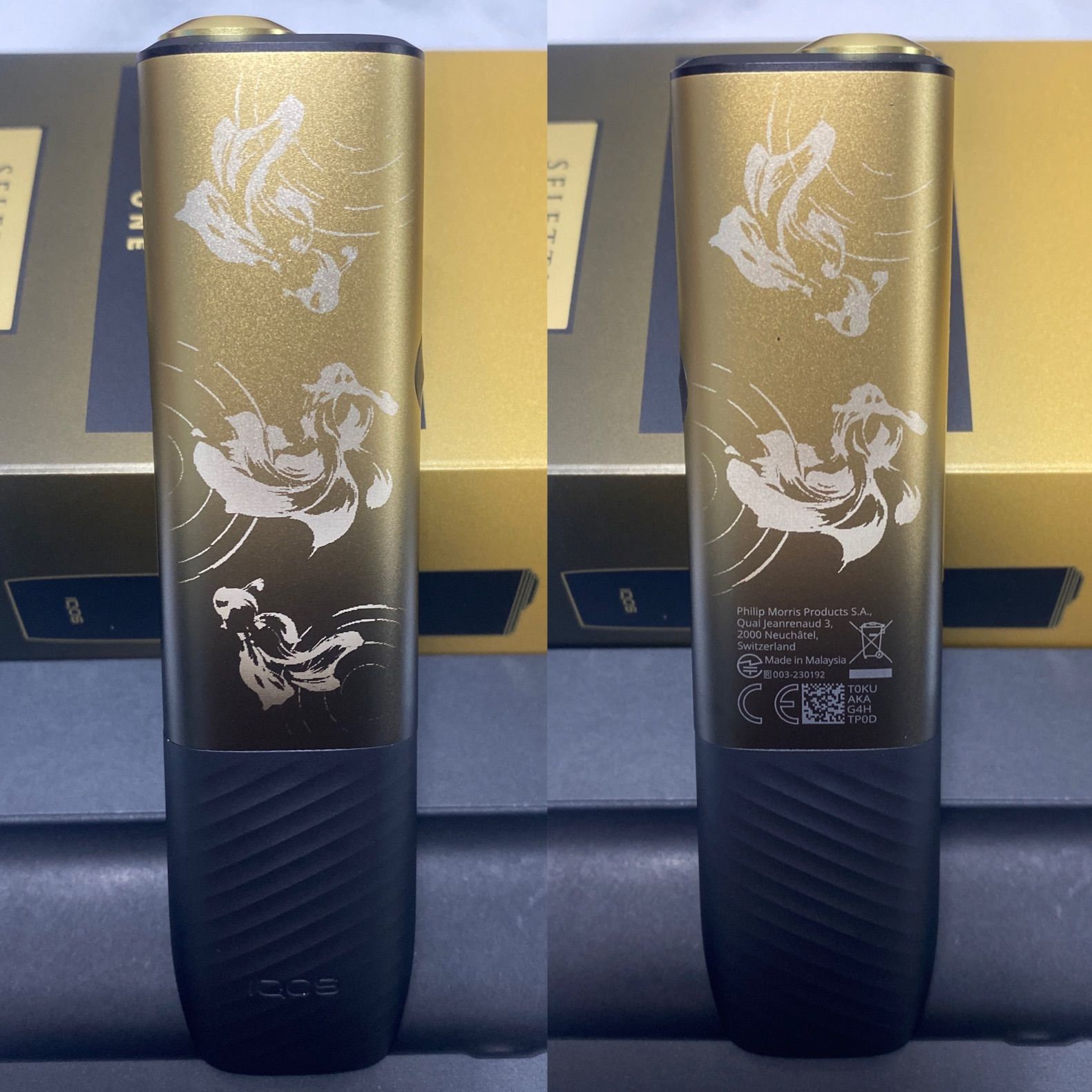 金魚 波紋 加工 iQOS ILUMA i ONE アイコス イルマ i ワン セレッティ ゴールド ブラック 金 黒 水墨画 和柄 和彫り 色 カラー ♥ 送料無料 オリジナル カスタム