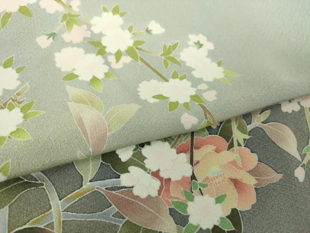 平和屋着物○十日町友禅作家 岡村蒼風 訪問着 草花文 暈し