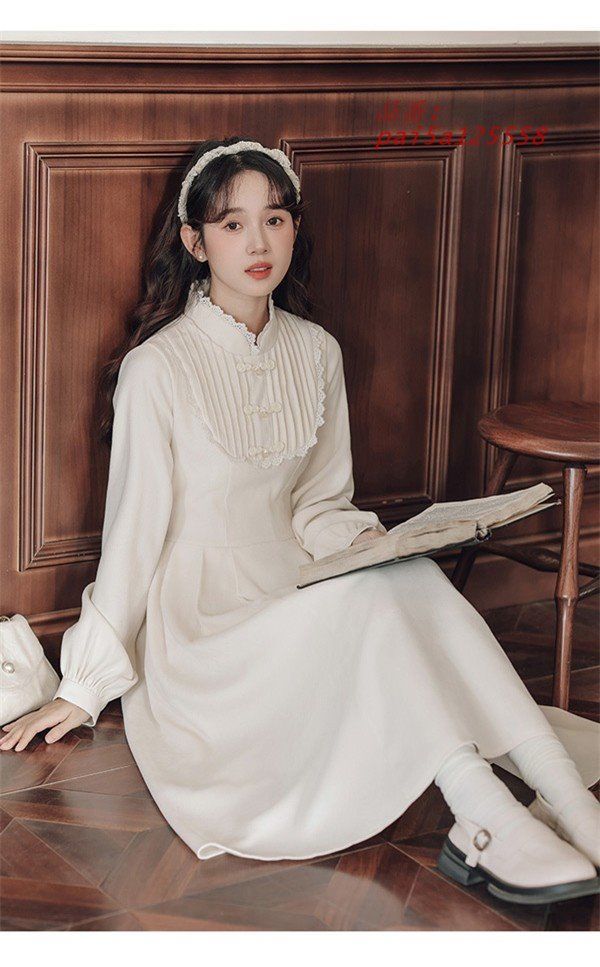 レディースドレス 中華風 チャイナドレス ワンピース Aライン ロング丈長袖 萌え萌え 二次会 成人式 おしゃれ 女子会 着痩せる pai5a125558