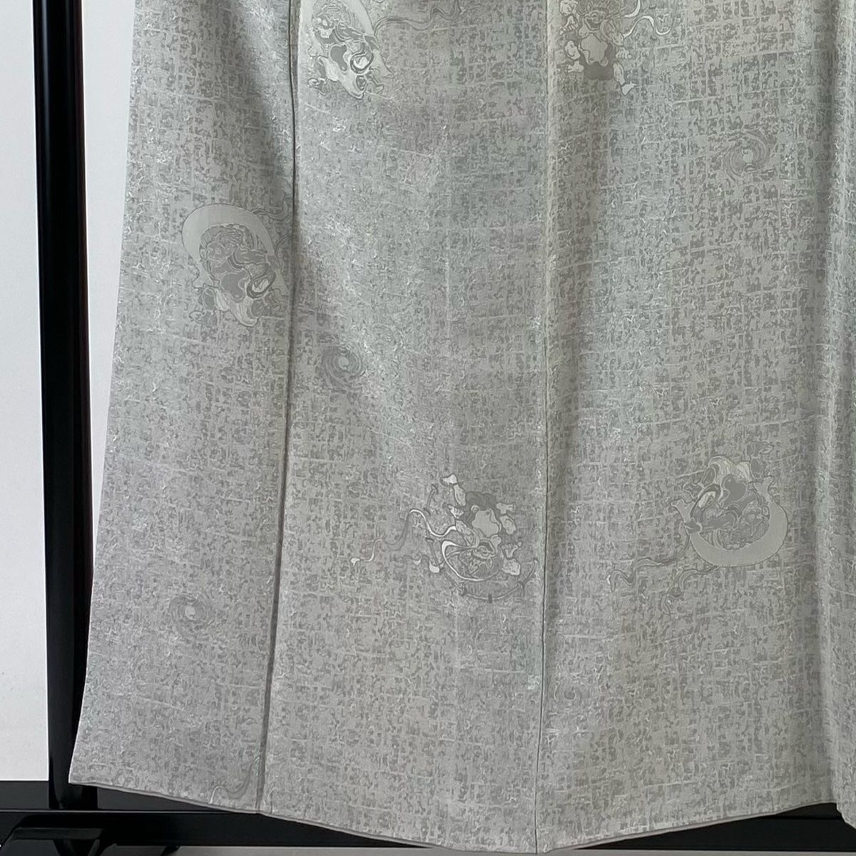 小紋 身丈157cm 裄丈63.5cm S 袷 風神 雷神 灰色 正絹 名品 【中古  