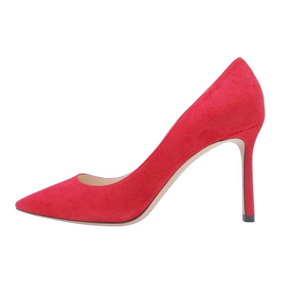 JIMMY CHOO ジミーチュウ スエード パンプス シューズ ポインテッドトゥ ハイヒール レザー イタリア製 36 1|2 赤 レッド レディース 古着