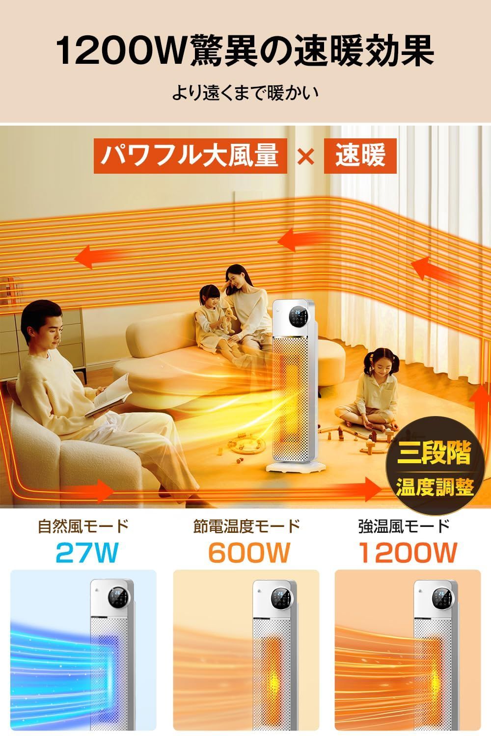 数量限定】電気ファンヒーター【2024新登場u0026 人感センサー・省エネ】 セラミックヒーター 瞬間速暖 大風量 自動首振り 温度調節可能 室温センサー  タイマー機能 電気ヒーター 静音 持ち運び 転倒 過熱保護 足下ヒーター 暖房器具/寝室/脱衣所/トイレ/洗 - メルカリ