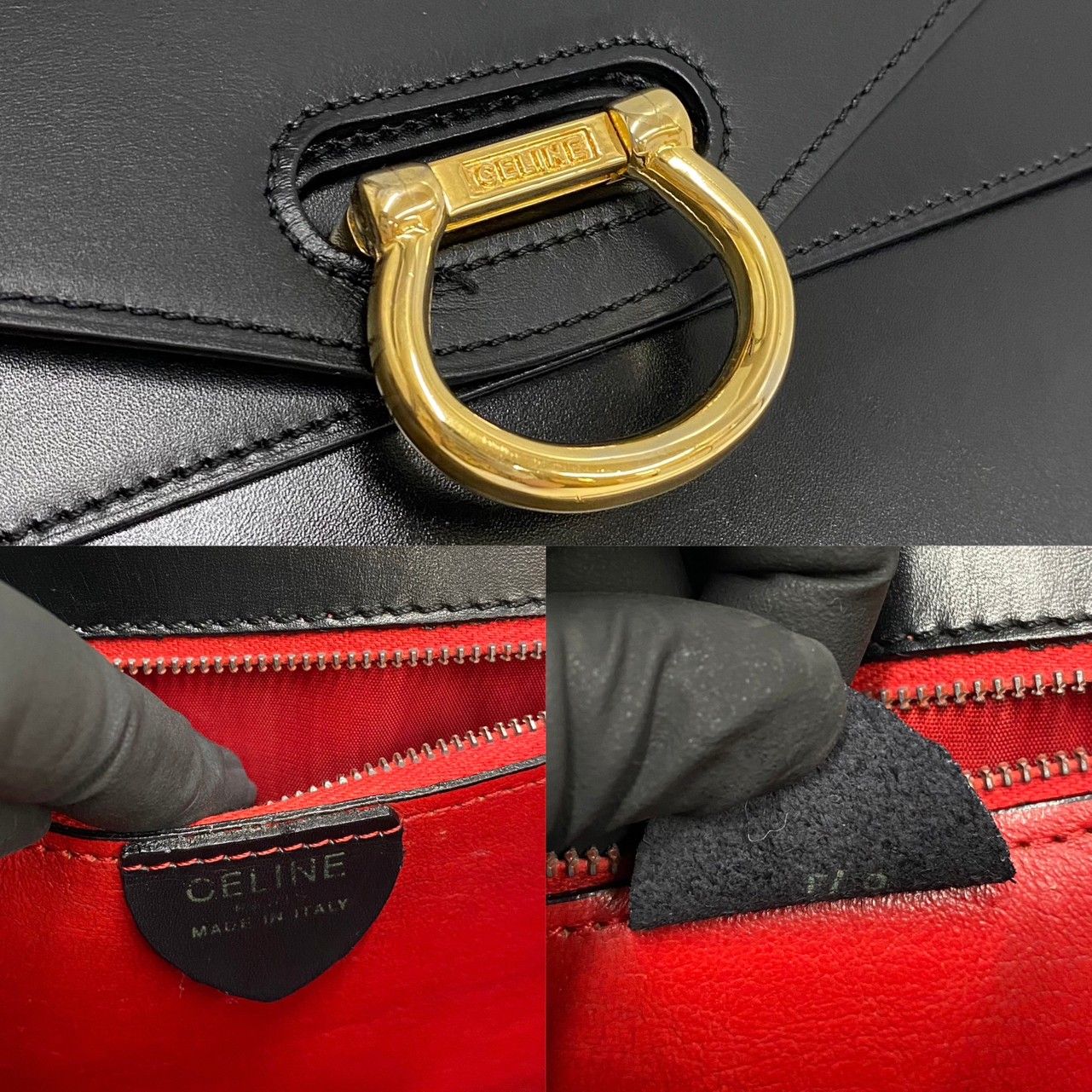 極 美品 CELINE セリーヌ ヴィンテージ ロゴ 金具 ダブルフラップ 