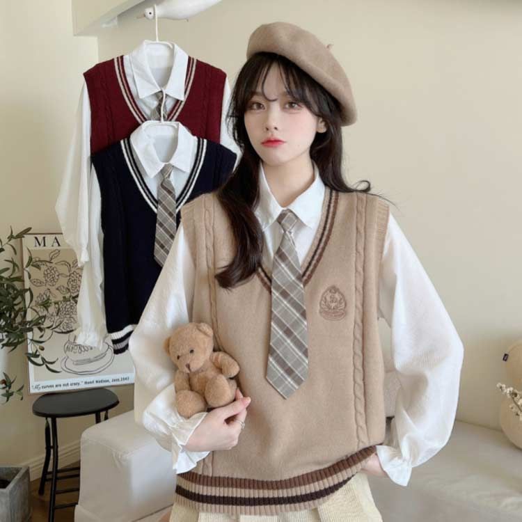 ベスト ベスト 防寒 Vネック ニットベスト 制服学生  韓国ファッション ニットチョッキ ベスト 春秋冬 ノースリーブ セーター トップス 大人 オフィス  スクール Amazon.co.jp: [WETURAST] スクールベスト 制服 ニット 女子