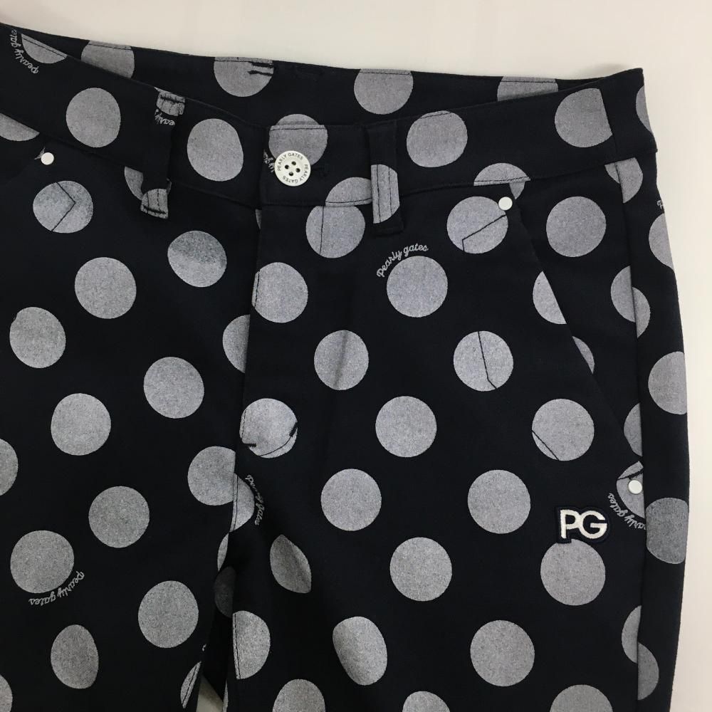 美品】パーリーゲイツ パンツ ネイビー×グレー ドット柄 内側ニコ 