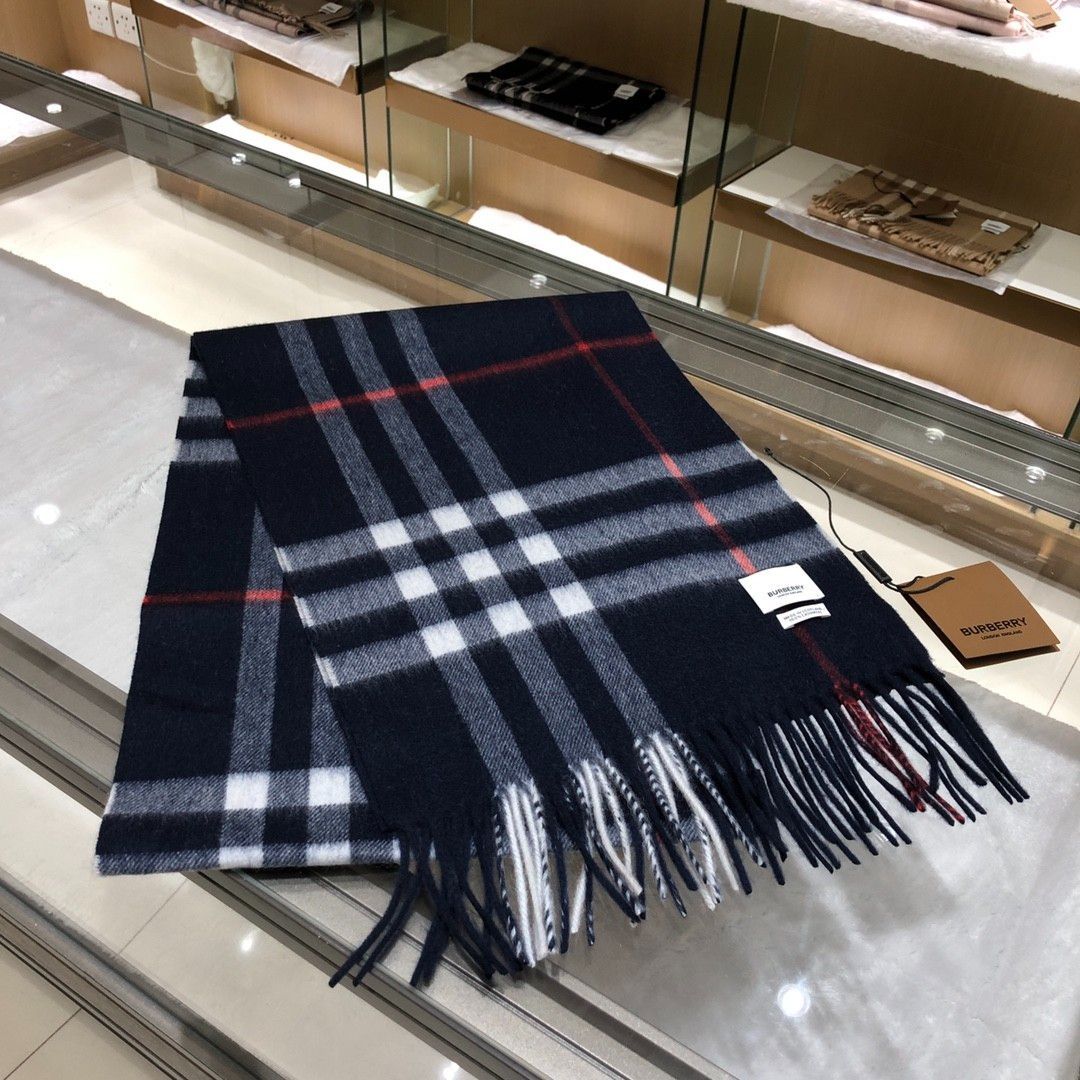 BURBERRY チェック柄マフラー ネイビー 最新ファッション - BURBERRY