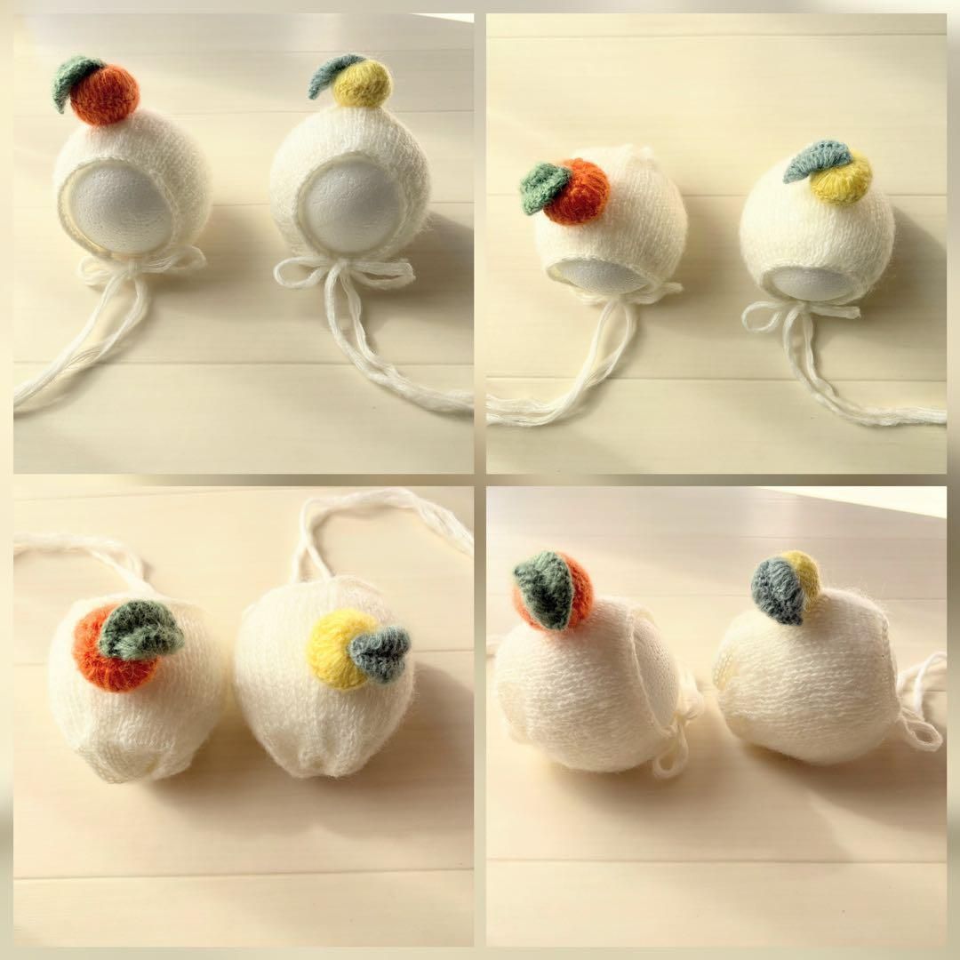 オレンジ♪鏡餅ボンネット 編み込みロンパースセット　ニューボーンフォト撮影衣装 オレンジ♪鏡餅ボンネット 編み込みロンパースセット ニューボーン