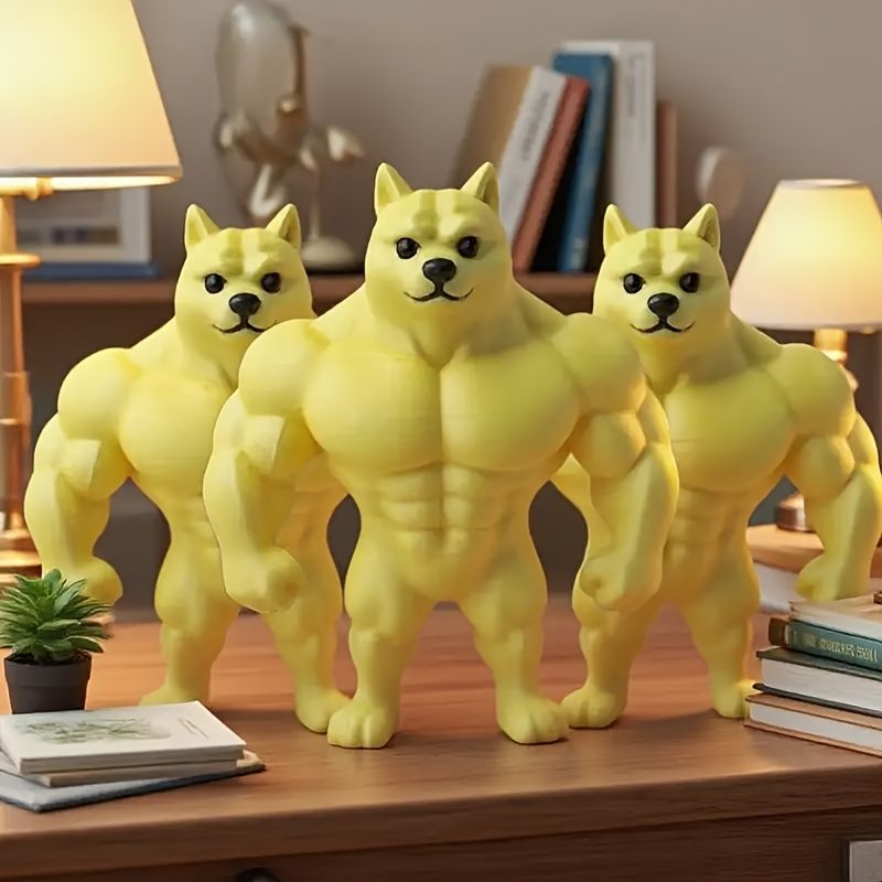 筋肉質な犬のフィギュア フィギュア 動物 マッスルドッグ おもしろい 置物 10cm イエロー いぬ