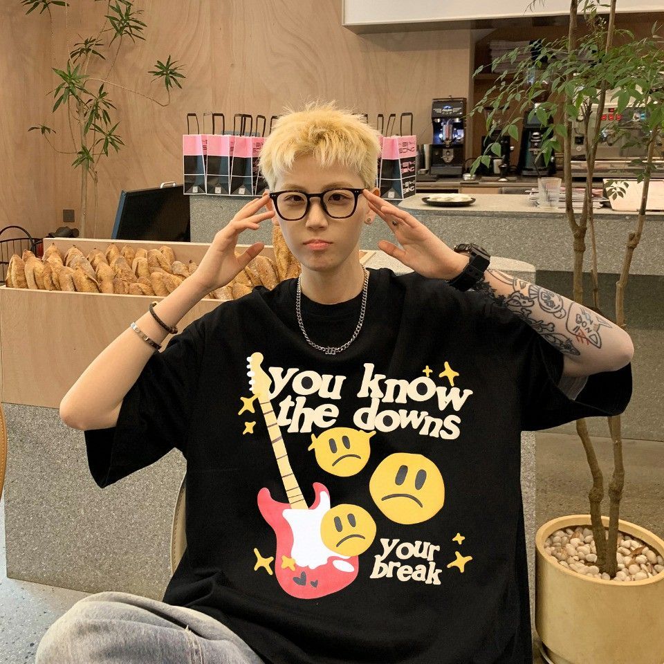 Broken Planet 正しい発泡プリント潮モデル呼吸リズム男女カップルゆったり半袖Tシャツ