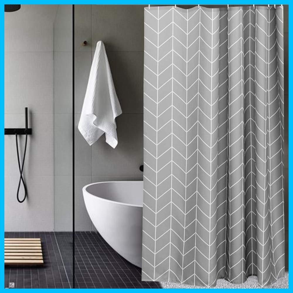 バス用品 目隠し ストライプ お風呂カーテン 加厚 加重 速乾 高密度 リング付き 浴室 ユニットバス 120x180cm 防カビ グレー 防水 シャワーカーテン AooHome