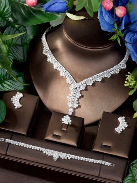 ジュエリー レディース セット 1セット ラグジュアリージュエリーセット 非対称的なキュービックジルコニア ウォータードロップデコレーション 女性のパーティーや式典の装いに適しています