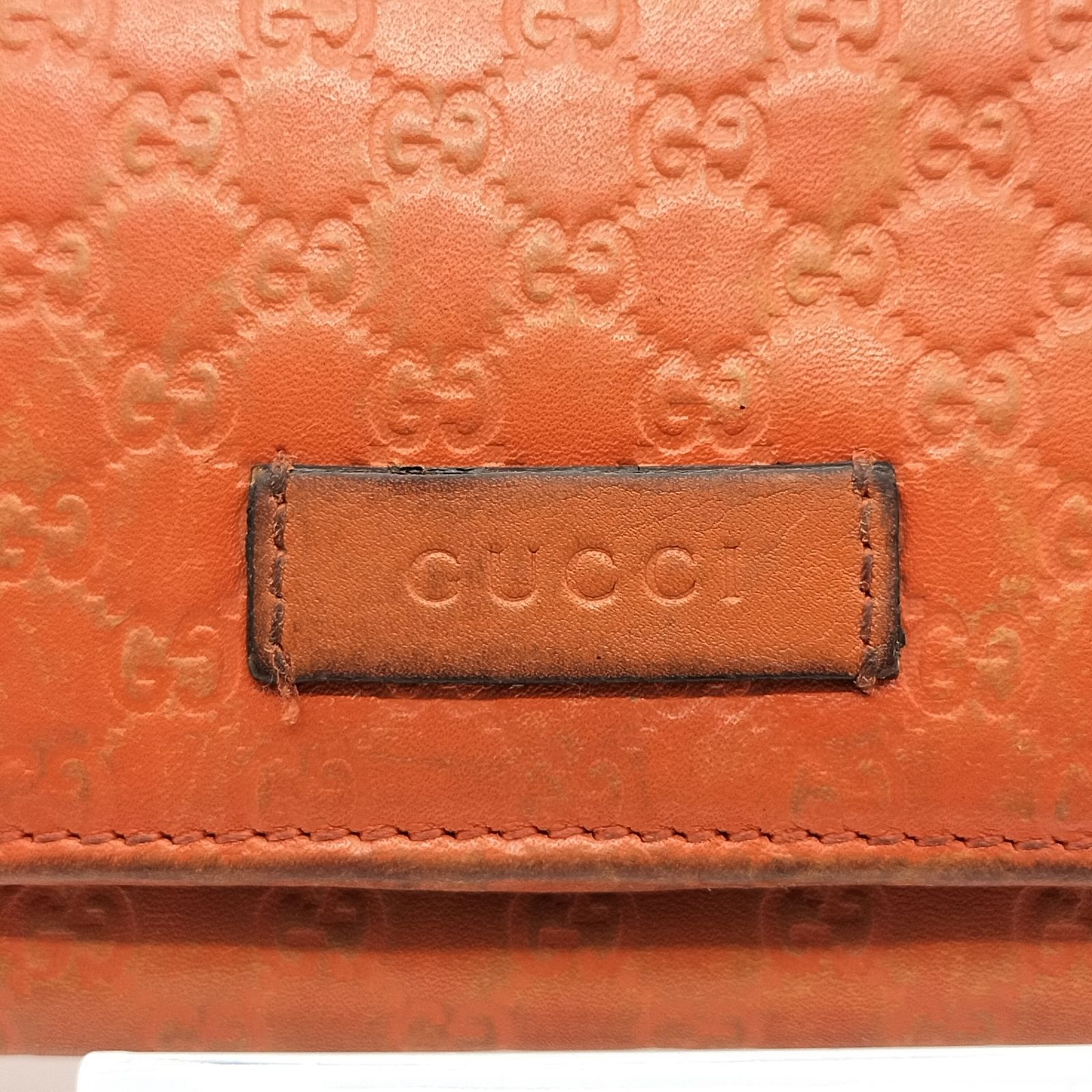 Gucci　グッチ マイクロ シマ GG柄 長財布 二つ折り財布 大容量 　オレンジ