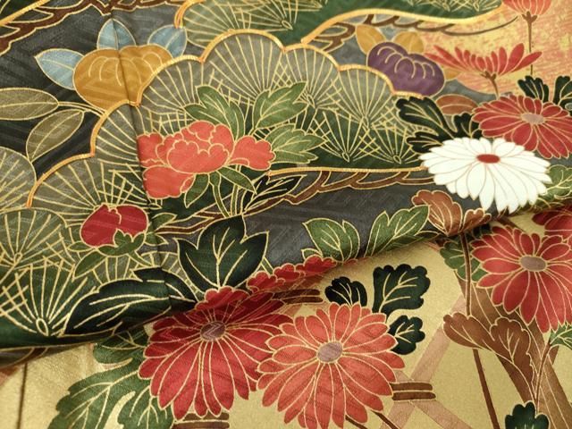 平和屋着物○豪華振袖 駒刺繍 雲取り籬花文 暈し染め 金彩 正絹 逸品