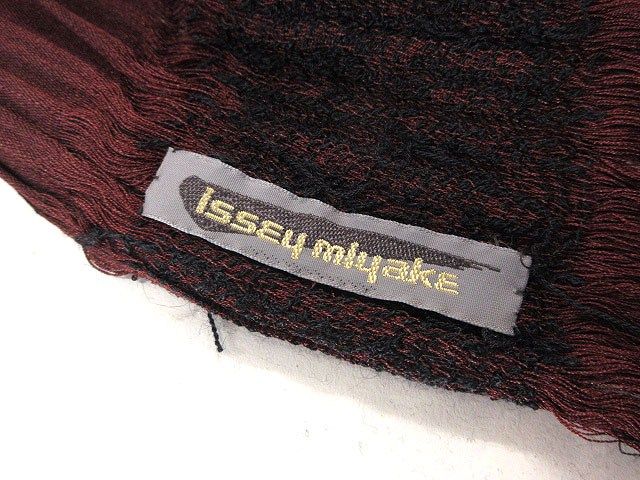 ISSEY MIYAKE 大判ストール ウールシルク 筆タグ イッセイミヤケ ISSEY MIYAKE ストール ショール ボルドー系