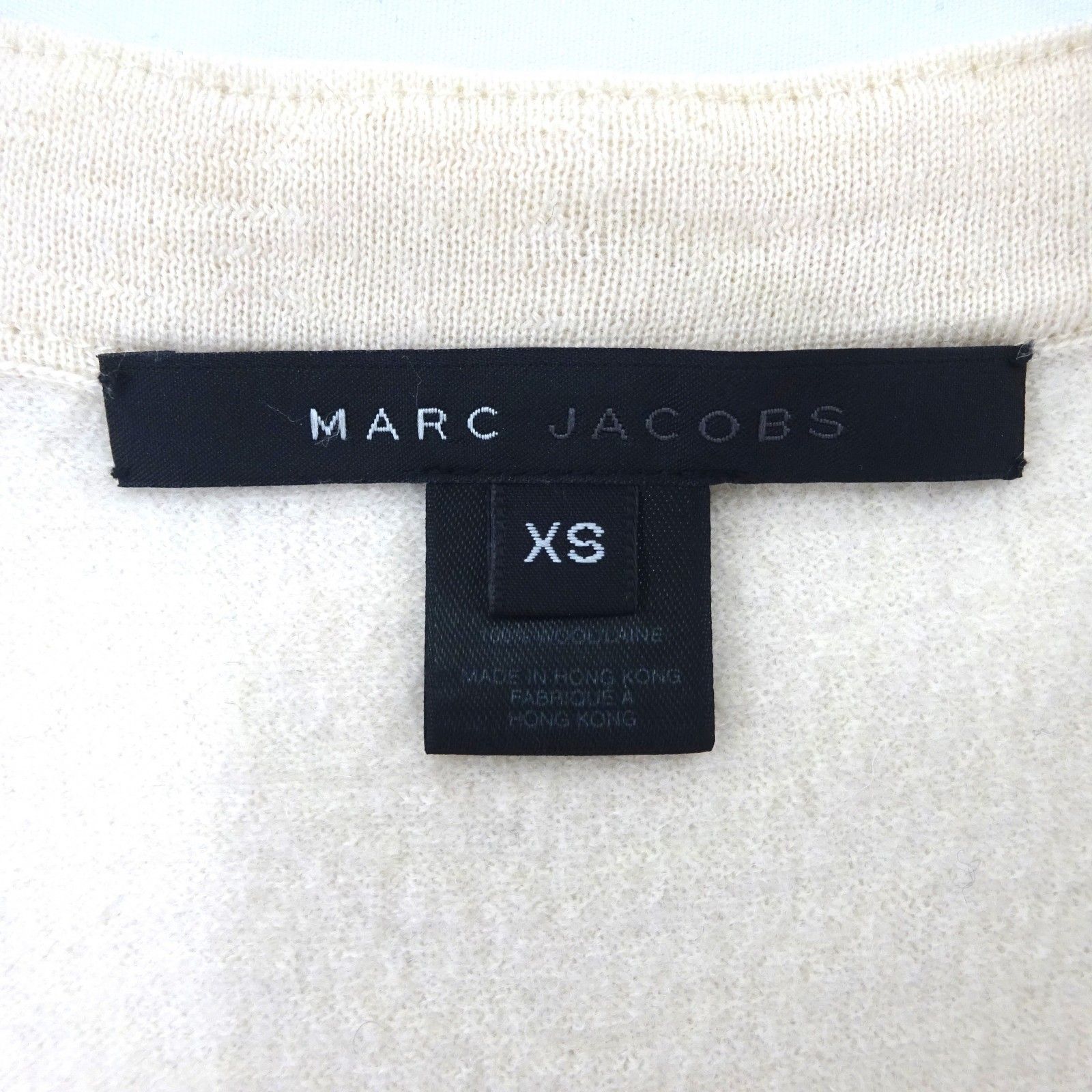 Y-868a■MARC JACOBS マークジェイコブス ビジュー バッグリボン ニット カーディガン サイズ：XS ベージュ