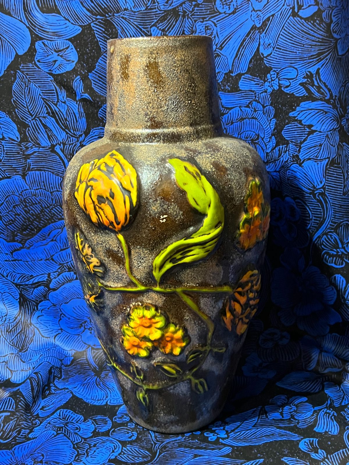 西ドイツ 花瓶 ビンテージ 大型花瓶 花柄 フラワーベース ファットラバ