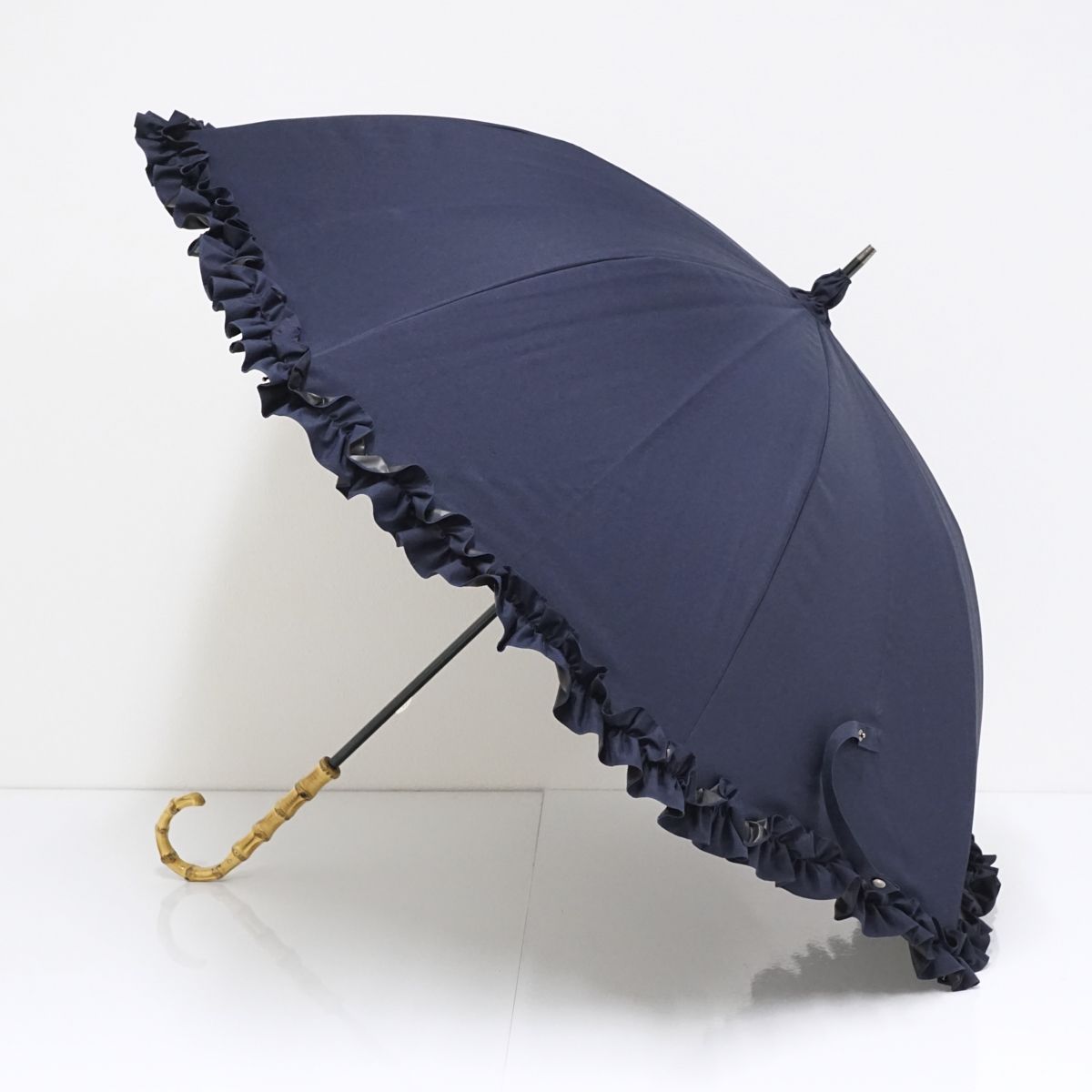 日傘 サンバリア100 完全遮光日傘 USED美品 ネイビー フリル UV 遮光 
