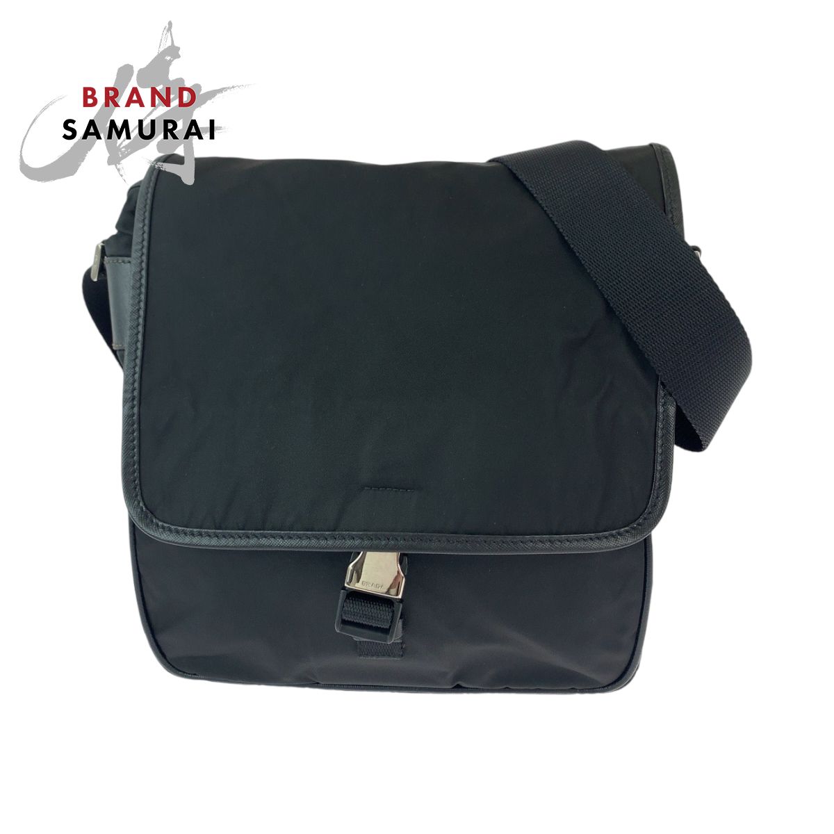 美品 PRADA プラダ テスート 三角ロゴプレート ブラック 黒 シルバー金具 ナイロン ショルダーバッグ ポシェット メンズ 408758【】
