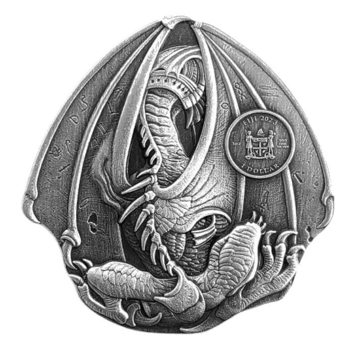 [保証書・カプセル付き] 2023年 (新品) フィジー「世界のドラゴン シリーズ ・エジプトのドラゴン」純銀 1オンス アンティーク 銀貨