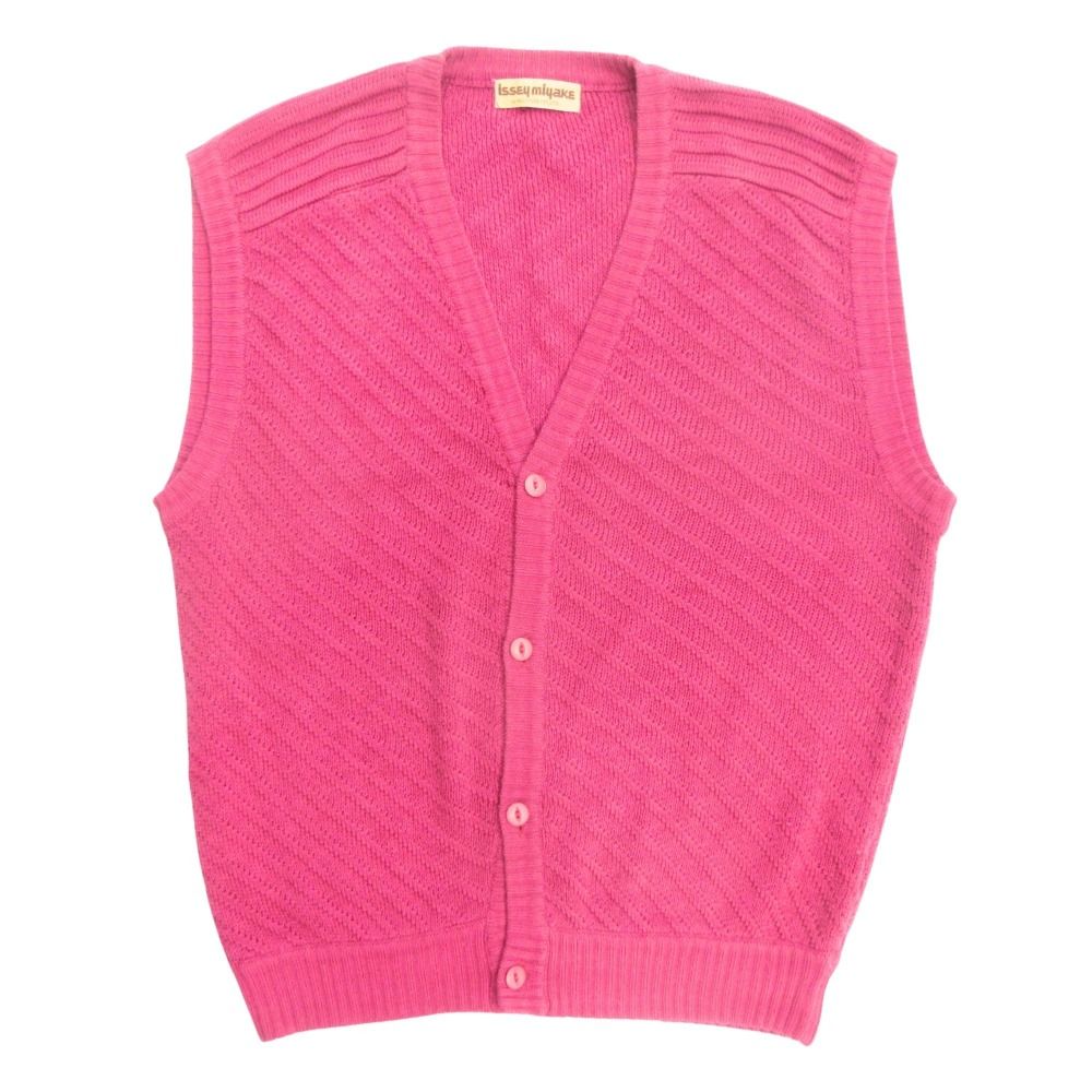 70 s ISSEY MIYAKE イッセイミヤケ コットン ニット ベスト カットソー ノースリーブ ヴィンテージ アーカイブ ピンク レディース 古着
