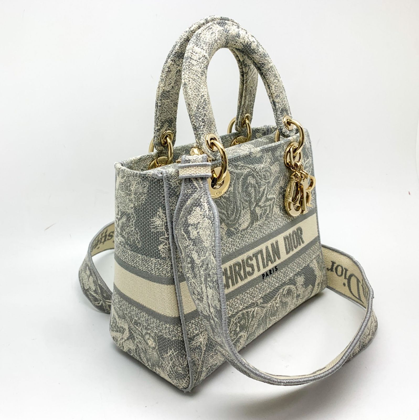 DIOR ディオール グレー系 Lady D-Lite バッグ ミディアム レディD  