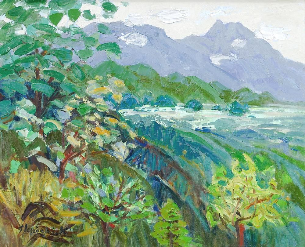 菊地秀一 「桜島」 油絵・油彩画 絵画 菊地秀一 『十勝岳早春』 油彩画 - 北海道画廊
