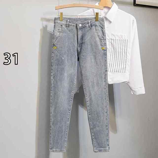 [31]秋冬 コーデ メンズ  服 シンプル ファッション オシャレ 大人 かっこいい 大きいサイズ ストリート 紳士服  薄手 九分丈 ジーンズ スリムフィット ストレッチ カジュアル パンツ