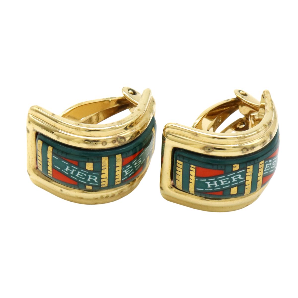 HERMES エルメス エマイユ イヤリング 七宝焼 GP グリーン レッド  
