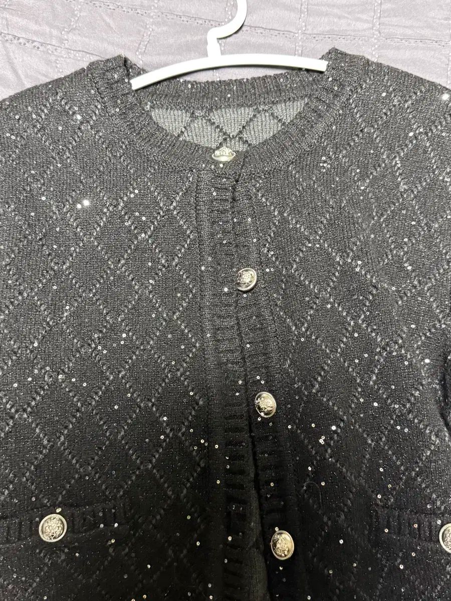  THE LAURENT パールスパンコール カーディガン m ブラック 青 長袖 カーディガン ボレロ アンサンブル