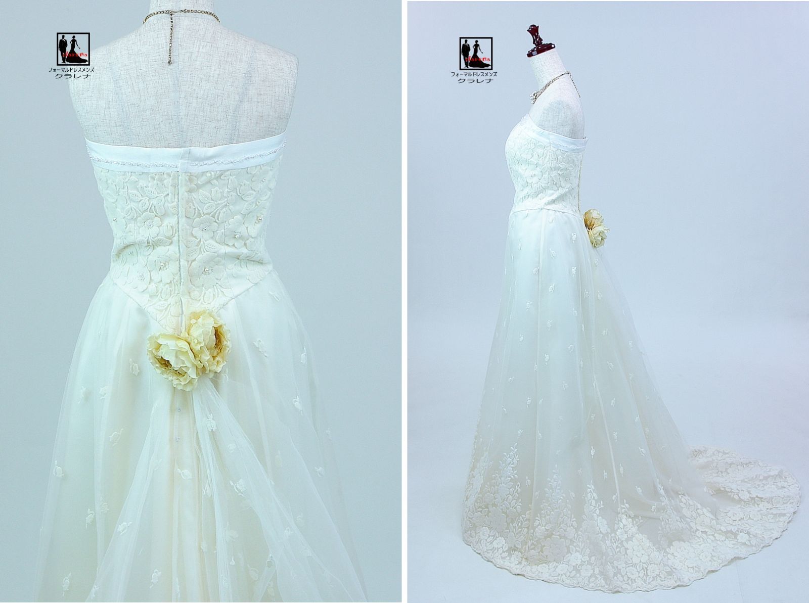 クラレナの 花ベロア柄 ウエディングドレス5号 (CLW744-5)(USED品  