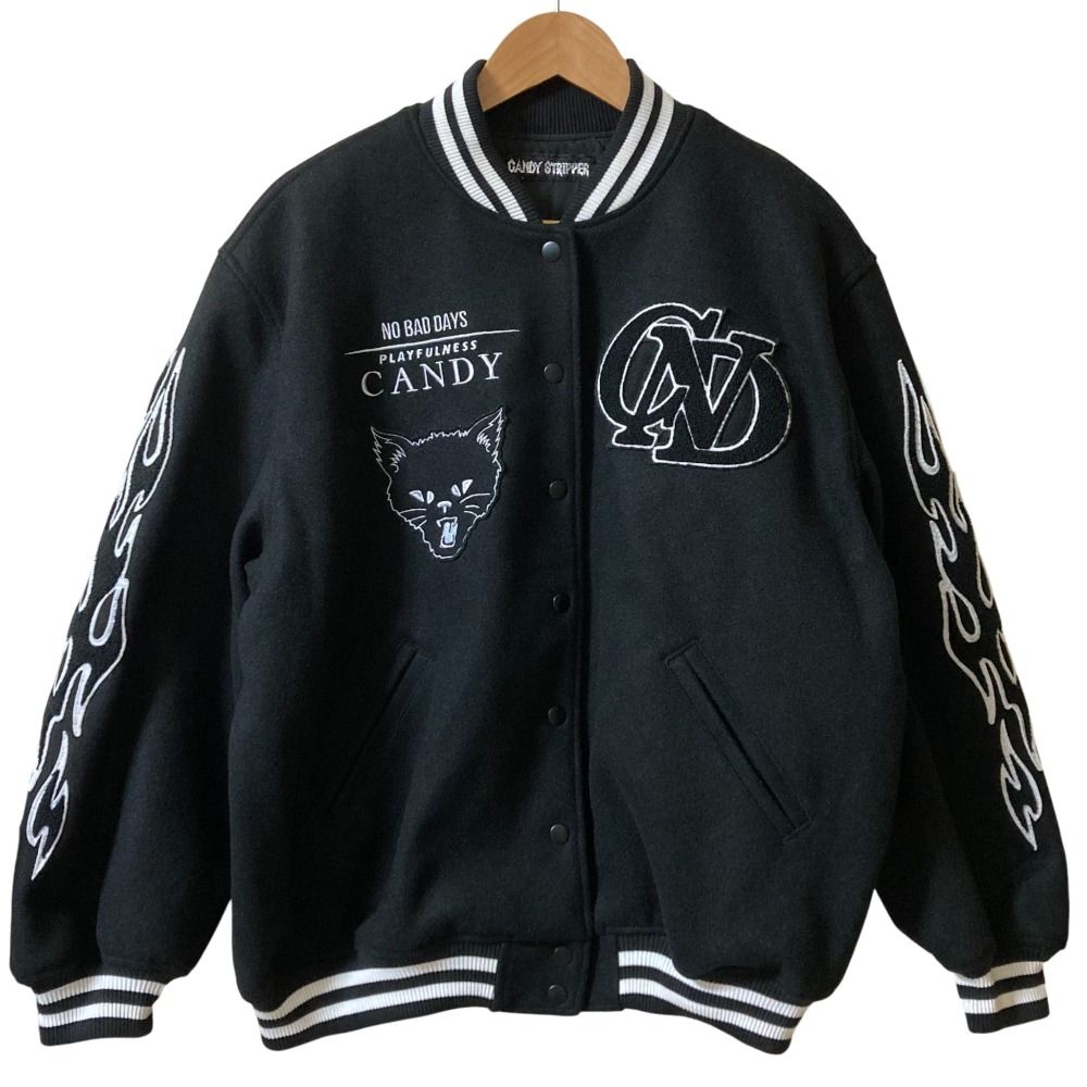 24AW CANDY STRIPPER キャンディストリッパー CND STADIUM JUMPER スタジャン スタジアムジャンパー サイズ2 ブラック レディース 古着
