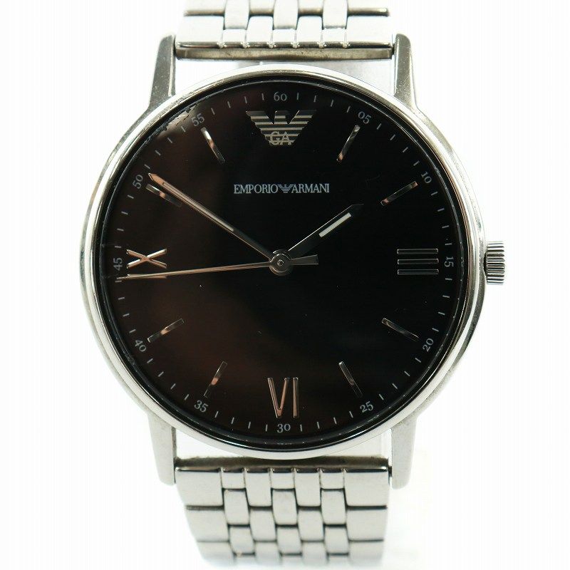 新品未使用 【電池交換済み】Emporio Armani ブラックレザー腕時計 エンポリオアルマーニ EMPORIO ARMANI 腕時計 ウォッチ クォーツ