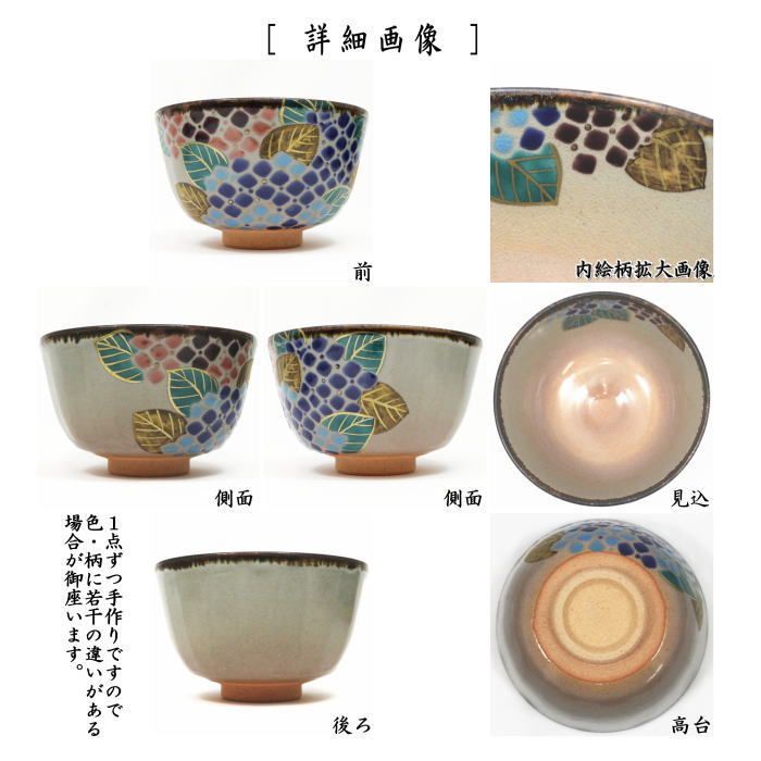 〇【茶器/茶道具　抹茶茶碗】　乾山写し　箆目　紫陽花　伊藤東山作　（へら目・へらめ）