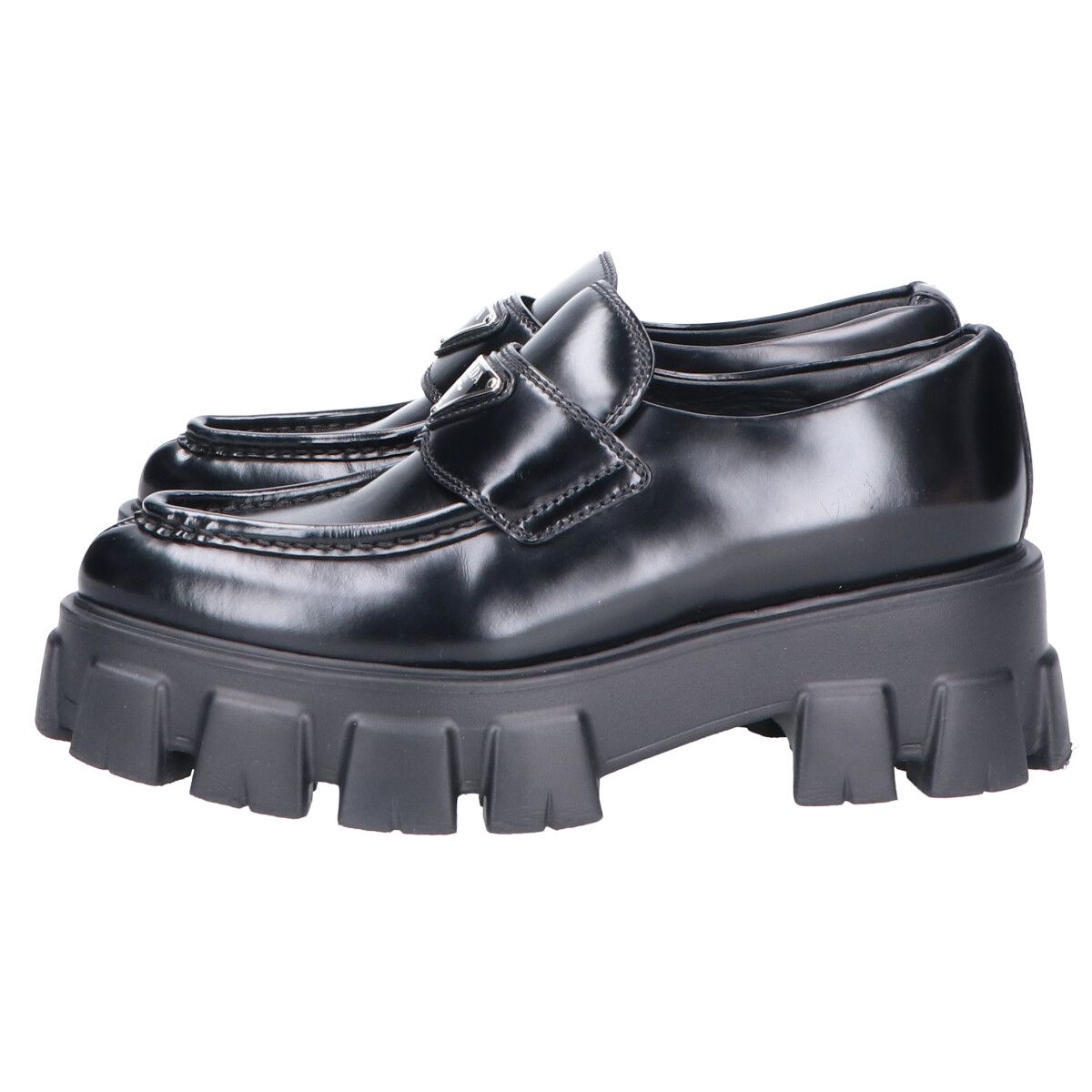 プラダ モノリス ブラッシュドレザー ポインテッドトゥローファー36