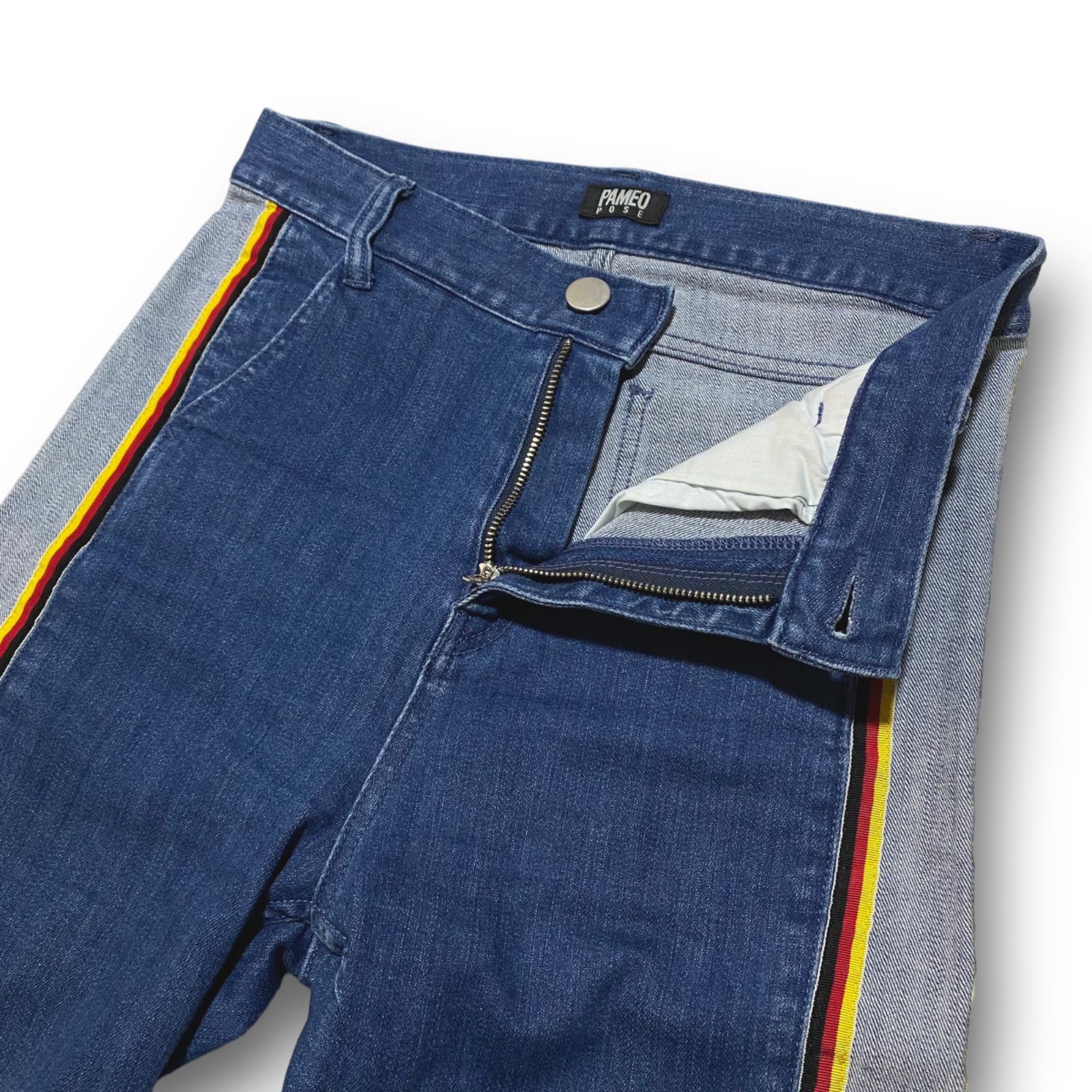 PAMEO POSE パメオポーズ サイドライン ストレッチ ベルボトム サイズM ブーツカット フ デニム レディース ジーンズ ジーパン