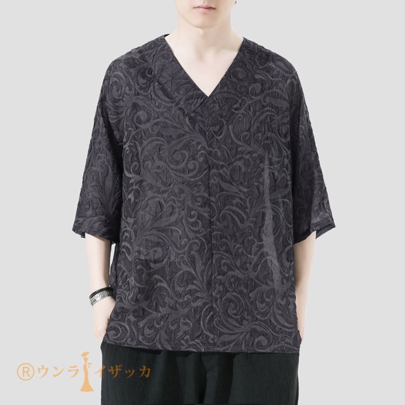 接触冷感Tシャツ メンズ 半袖Tシャツ 薄手 Vネック 夏服 七分袖Tシャツ メンズTシャツ 涼しい サマー トップス 22Ek891