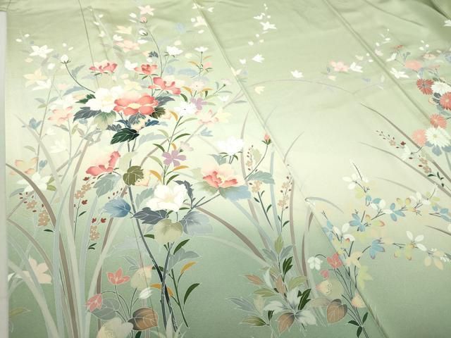 平和屋着物○訪問着 友禅 作家物 草花文 暈し染め 正絹 逸品  