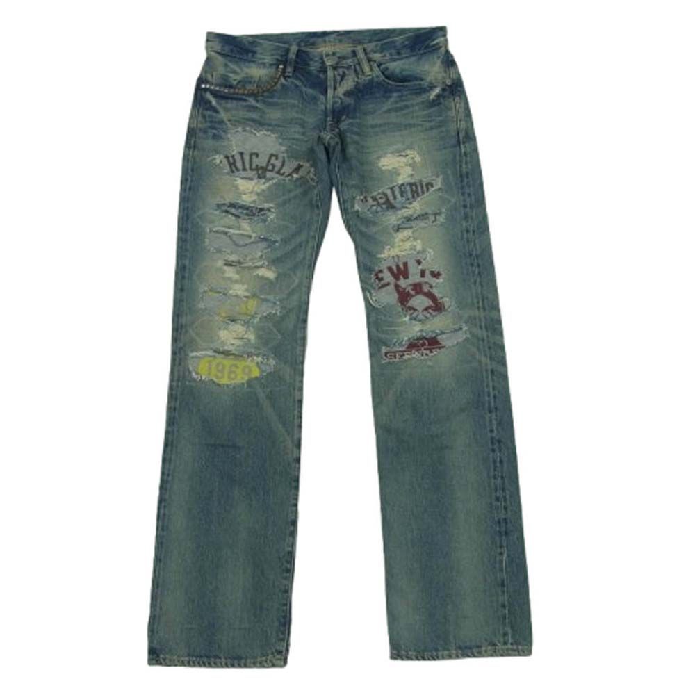 HYSTERIC GLAMOUR ヒステリックグラマー 0204AP06 CPR加工 クラッシュ スタッズ リペア ボタンフライ デニム パンツ インディゴブルー系 30
