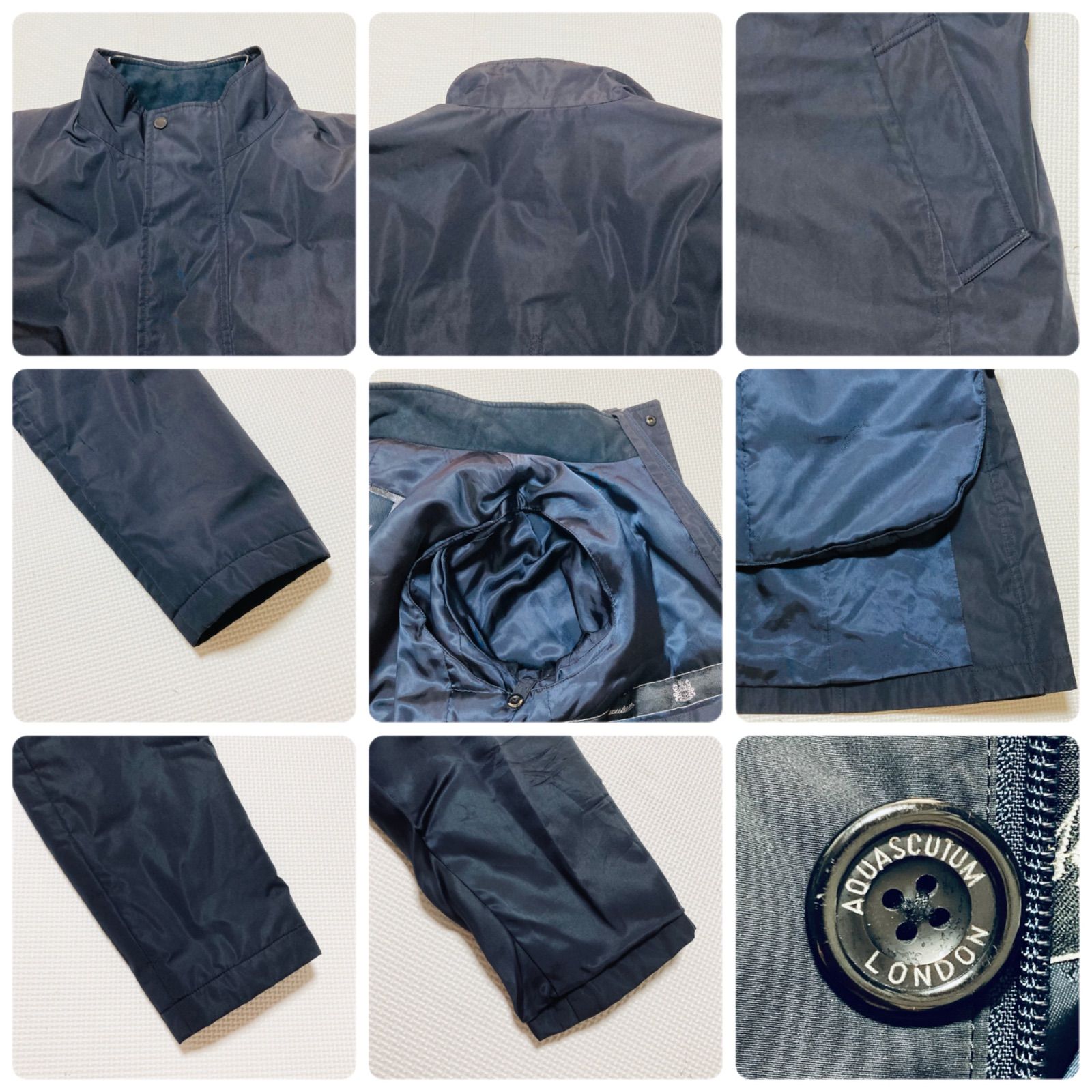 未使用⚑ アクアスキュータム　ステンカラーコート　ダウンベスト シルク　ネイビー 未使用⚑ アクアスキュータム ステンカラーコート ダウンベスト シルク