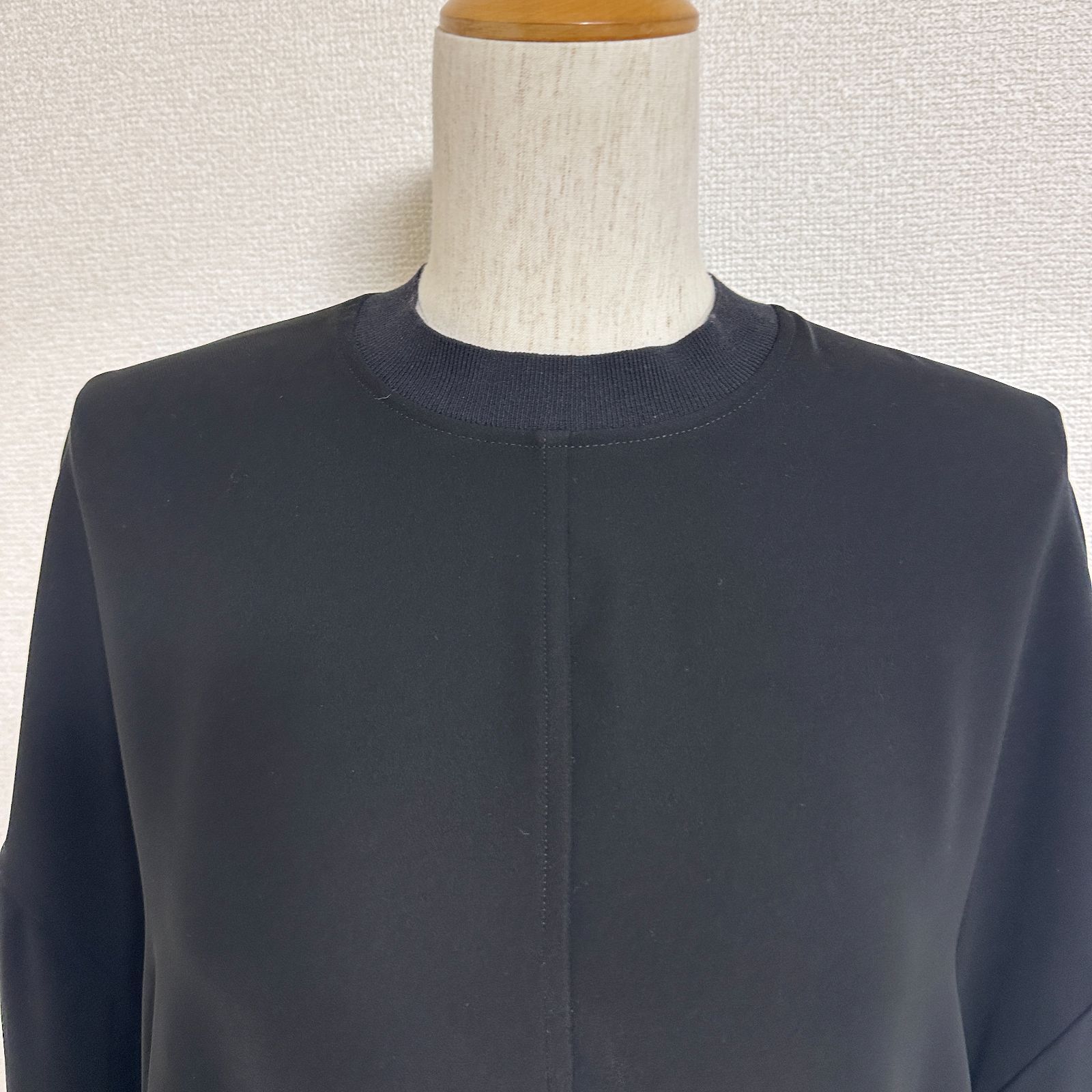 ENFOLD 21 AW ミリオーネリブボックスプルオーバー スリットリブ袖 ドロップショルダー 前後差丈 ボリューム袖 オーバーサイズ ブラウス カットソー ブラック