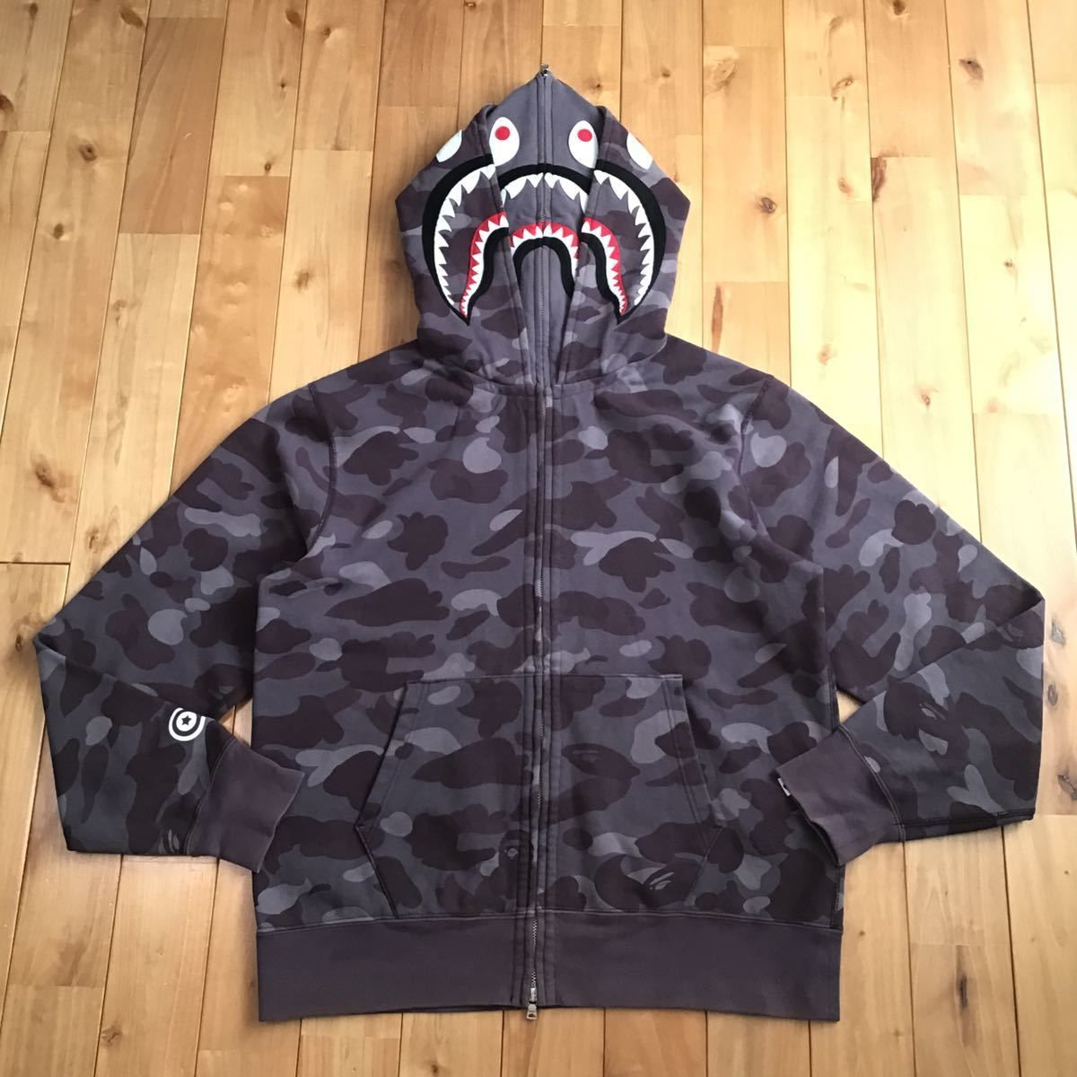 肩幅46cm希少！BAPE ダブルシャーク パーカー L