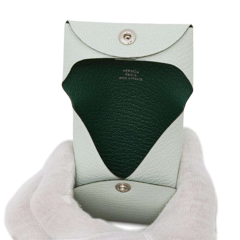 未使用品★エルメス バスティア ヴェルソ ヴェールペパーミント ヴェールモワイヤン シェーブル シルバー金具 ケース W刻印 箱付 エルメス コインケース バスティア ヴェルソ ヴェールペパーミント