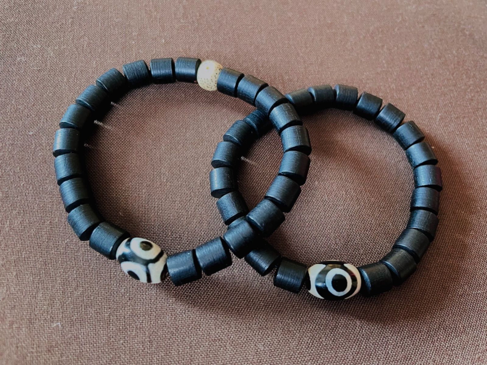 カップルセット 男と女2個 三眼天珠 椰蒂 木質手輪 念珠 
