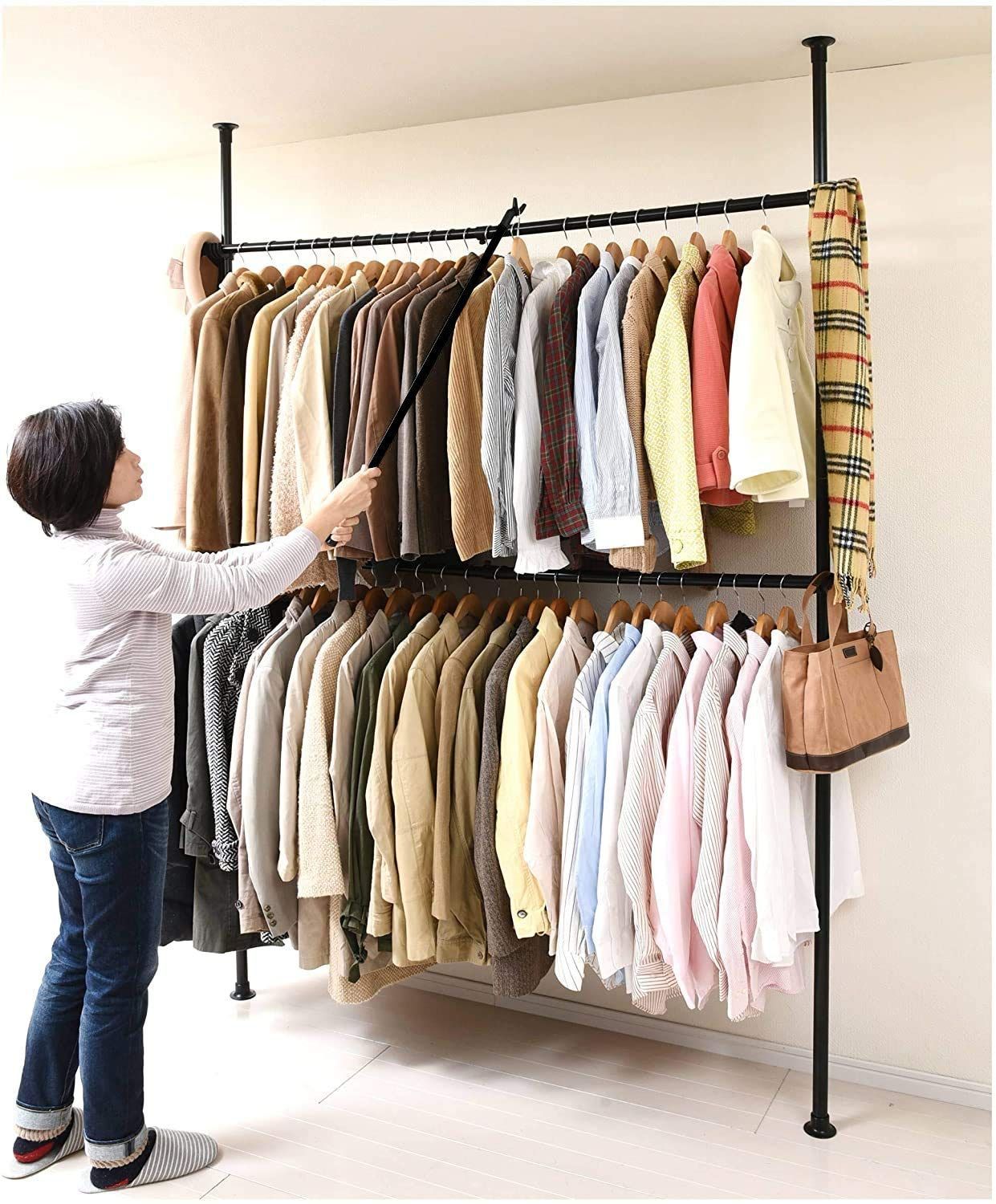 Color:ブラック 山善(YAMAZEN) 突っ張りポールハンガーラック ブラック