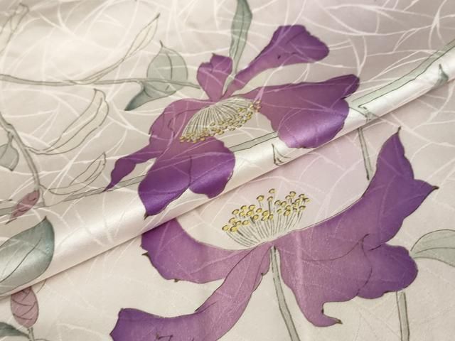 平和屋着物▽上質な小紋 単衣 草葉文 暈し染め 正絹 逸品