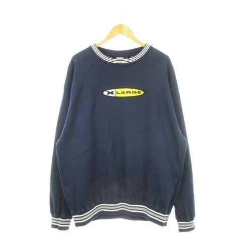 エクストララージ X-LARGE トレーナー スウェット ラウンドネック 長袖 ワッペン ロゴ XL 紺 101231012011