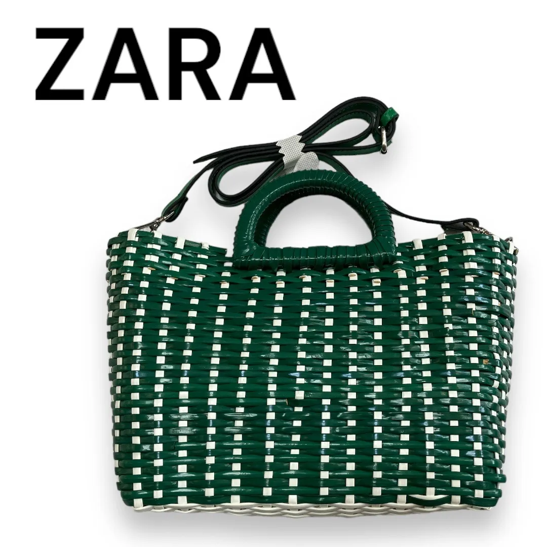 ZARA ザラ かっちり 2way カゴバッグ グリーン ワンサイズ