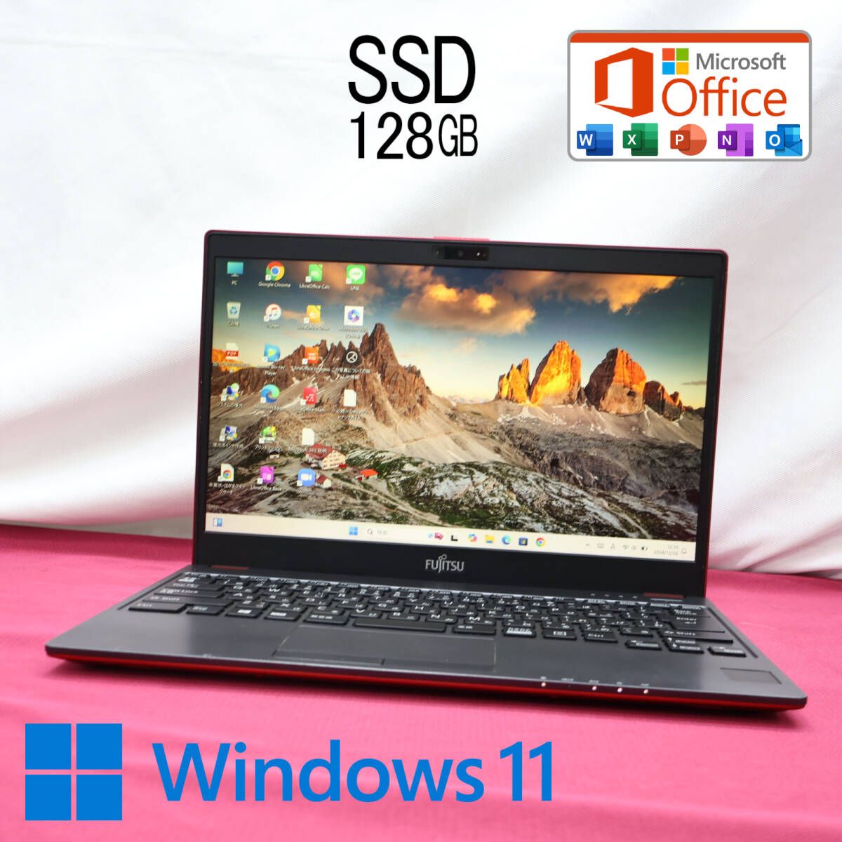 美品 SSD128GBFMV LIFEBOOK C0700B Webカメラ Bluetooth 高解像度 Celeron 3865U Win11 MS Office 中古品 ノートパソコンP83704